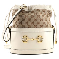 Gucci Horsebit 1955 Bucket Crossbody Bag Leather and GG Canvas Small