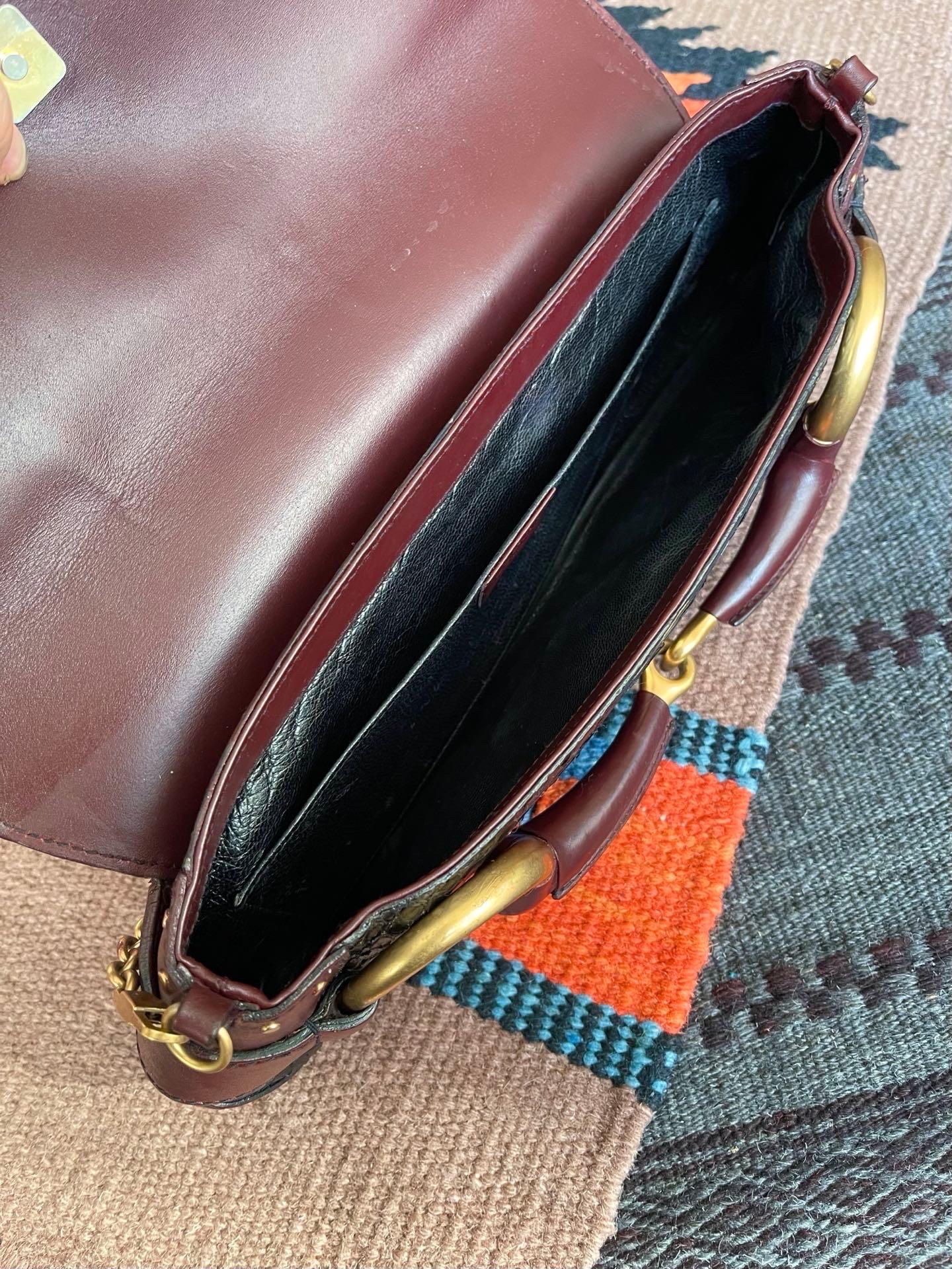 Gucci Horsebit 1955 Chain Bag Black and Burgundy Leather Large Shoulder Bag For Sale 8