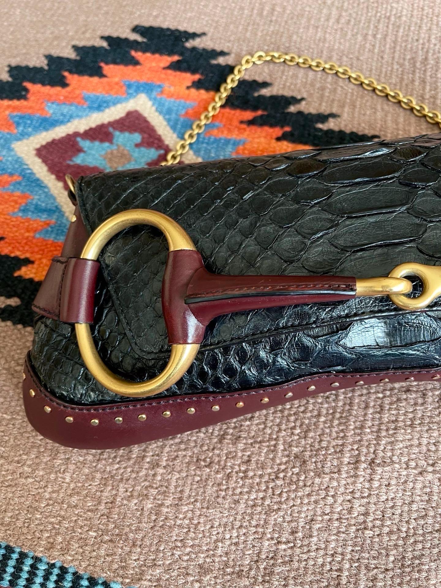 Make a statement with this large all black leather Gucci shoulder bag. Crafted from scratch resistant black grained leather, gold hardware and studs. This cool classic will make heads turn!


This model is revived in the Gucci 2023 Fall/Winter