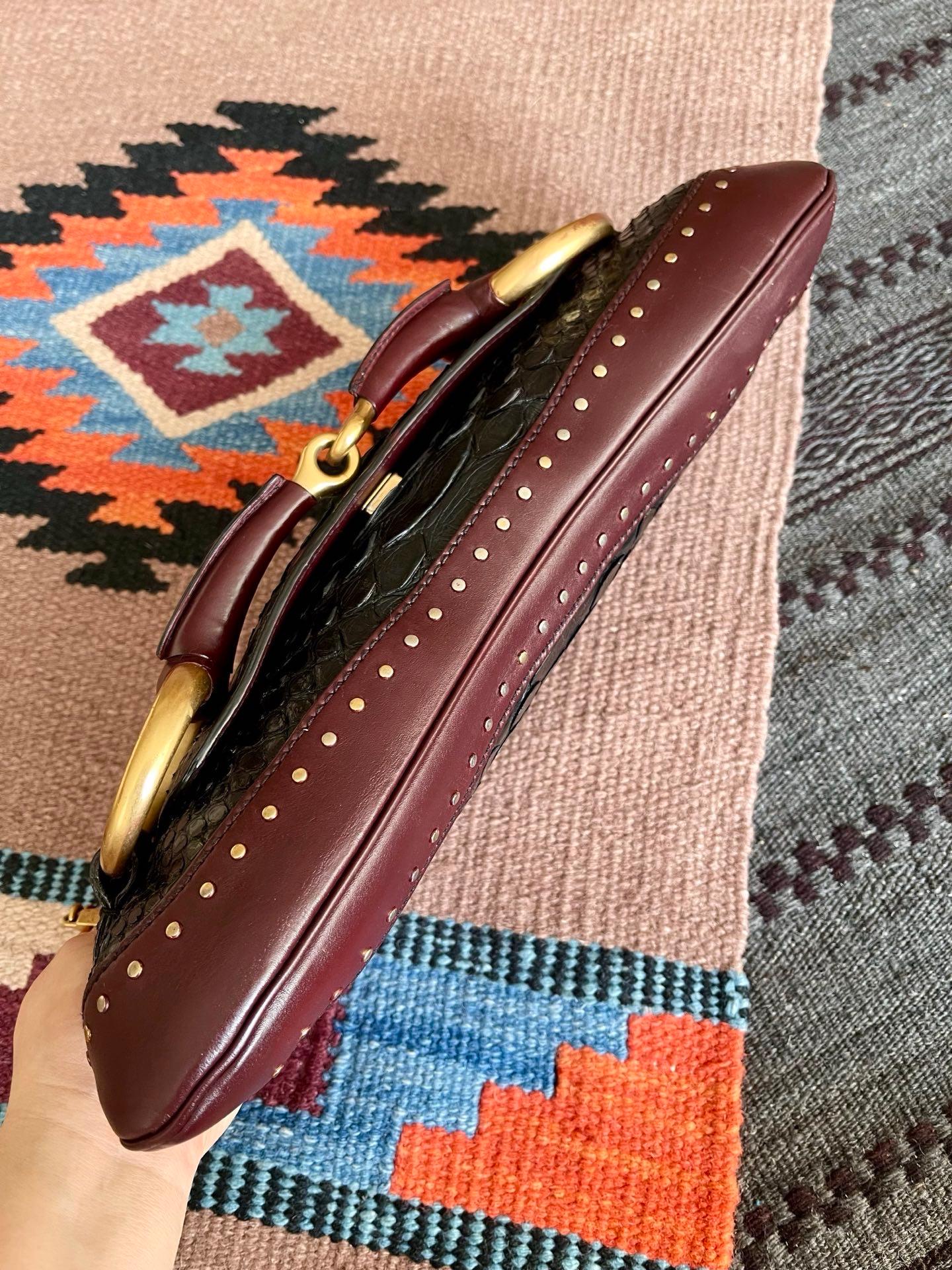 Gucci Horsebit 1955 Chain Bag Black and Burgundy Leather Large Shoulder Bag For Sale 2
