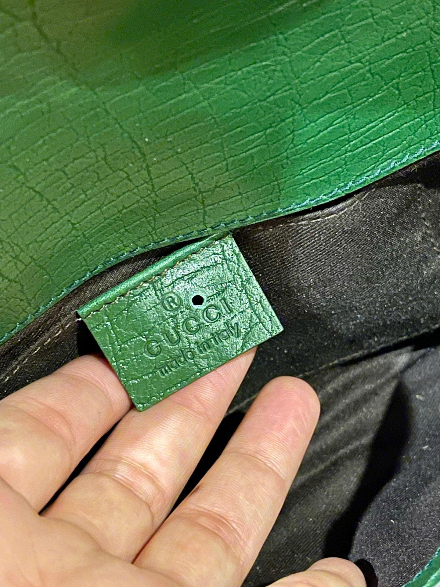 Gucci Horsebit 1955 Chain Bag Gucci Monogram Green Leather and Gold Studs 7