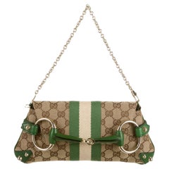 Gucci Horsebit 1955 Chain Bag Gucci Monogram Green Leather and Gold Studs
