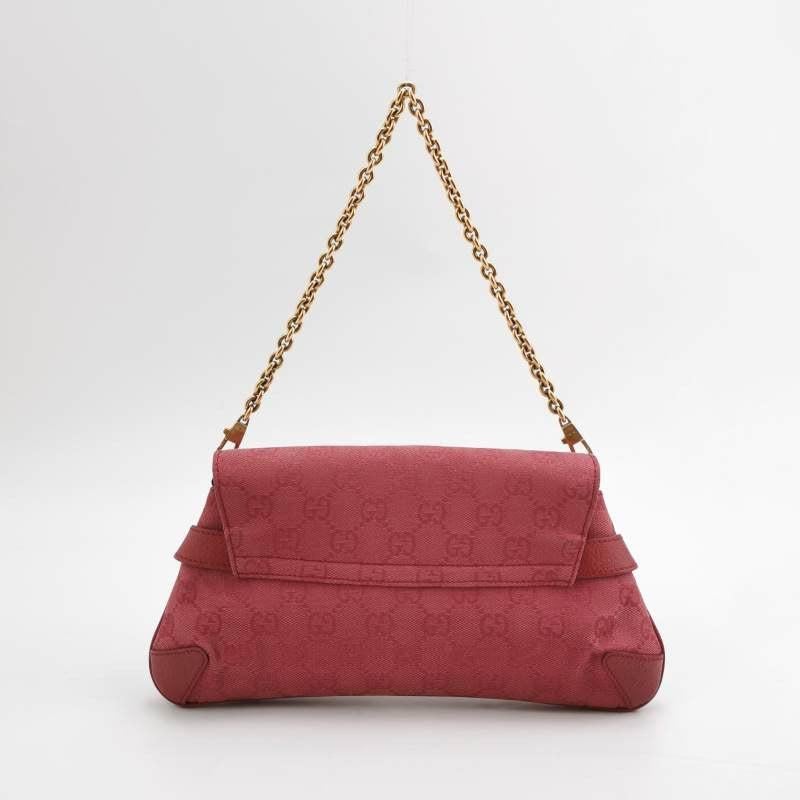 Gucci Horsebit 1955 Chain Bag Gucci Monogram Pink Canvas Excellent état à AUBERVILLIERS, FR