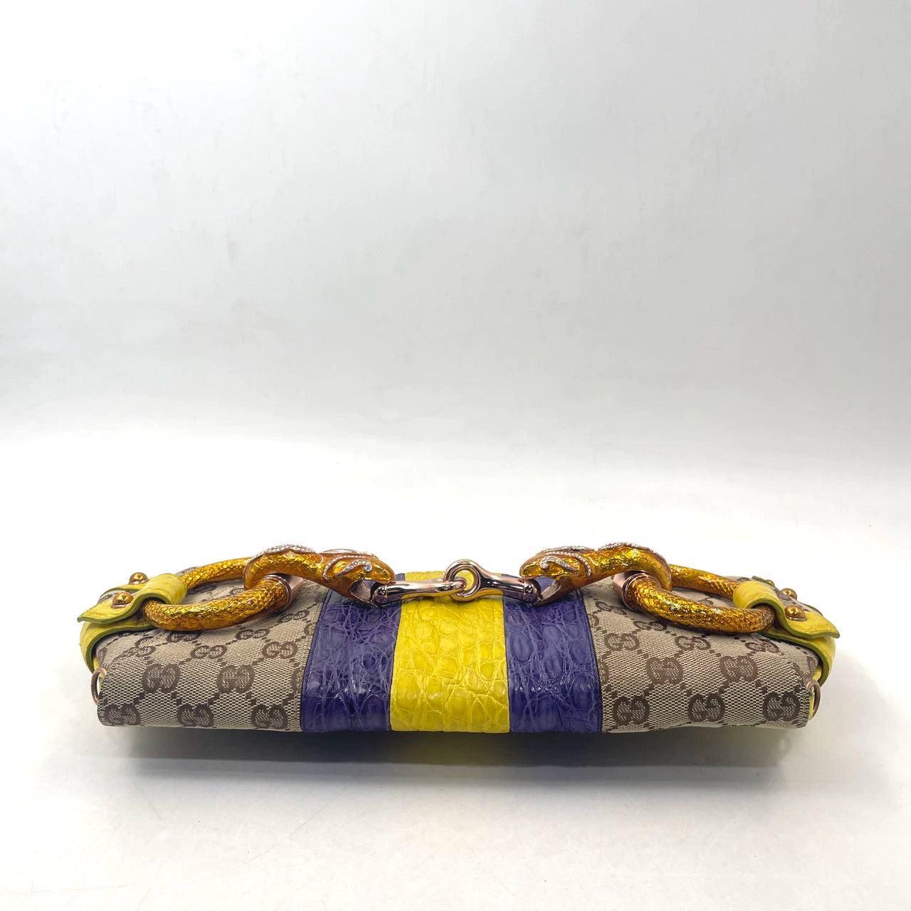 Brown Gucci Horsebit 1955 Chain bag with embellished snake head buckle
