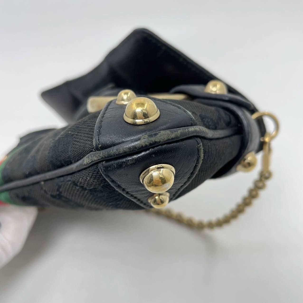 Gucci Horsebit 1955 Chain Cloth Black Gucci Monogram with Iconic Gucci Strip For Sale 9