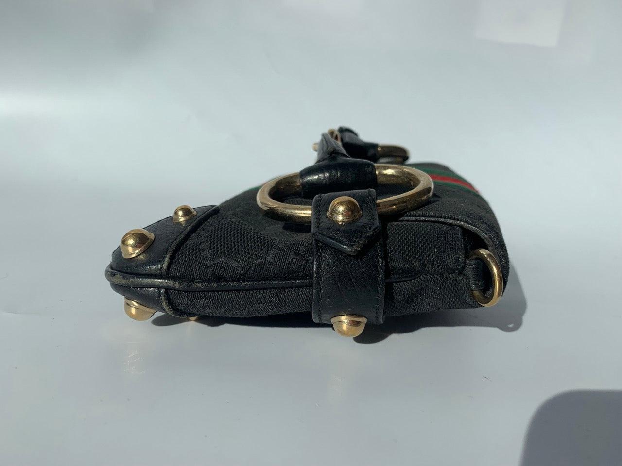 Gucci Horsebit 1955 Chain Cloth Black Gucci Monogram with Iconic Gucci Strip For Sale 16