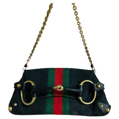 Gucci Horsebit 1955 Chain Cloth Black Gucci Monogram with Iconic Gucci Strip