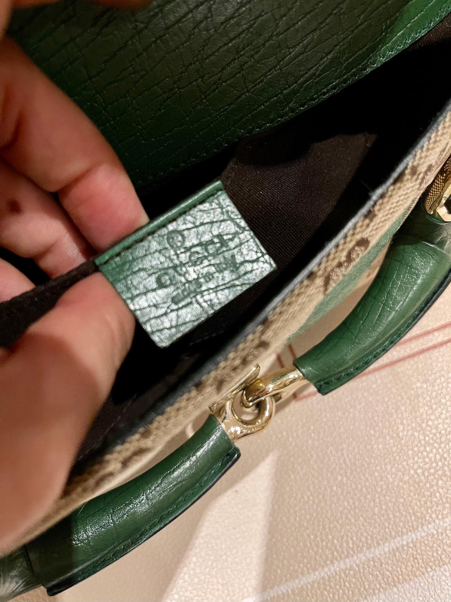 Gucci Horsebit 1955 Chain Cloth Gucci Monogram Green Leather and Gold Studs 7
