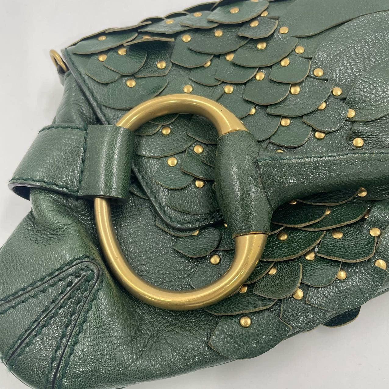 Gucci Horsebit 1955 Cadena Piel Verde y Tachuelas Doradas en venta 10