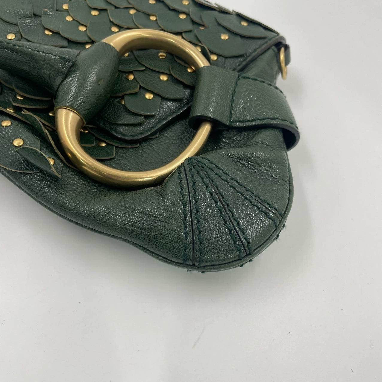Gucci Horsebit 1955 Cadena Piel Verde y Tachuelas Doradas en venta 12