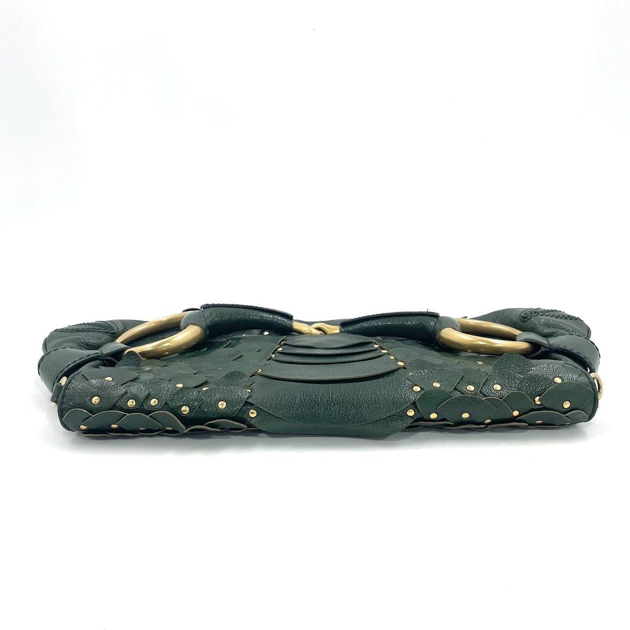 De las mujeres Gucci Horsebit 1955 Cadena Piel Verde y Tachuelas Doradas en venta