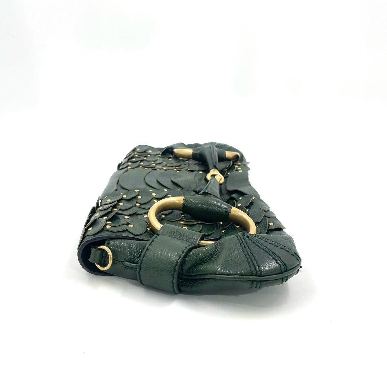 Gucci Horsebit 1955 Cadena Piel Verde y Tachuelas Doradas en venta 1