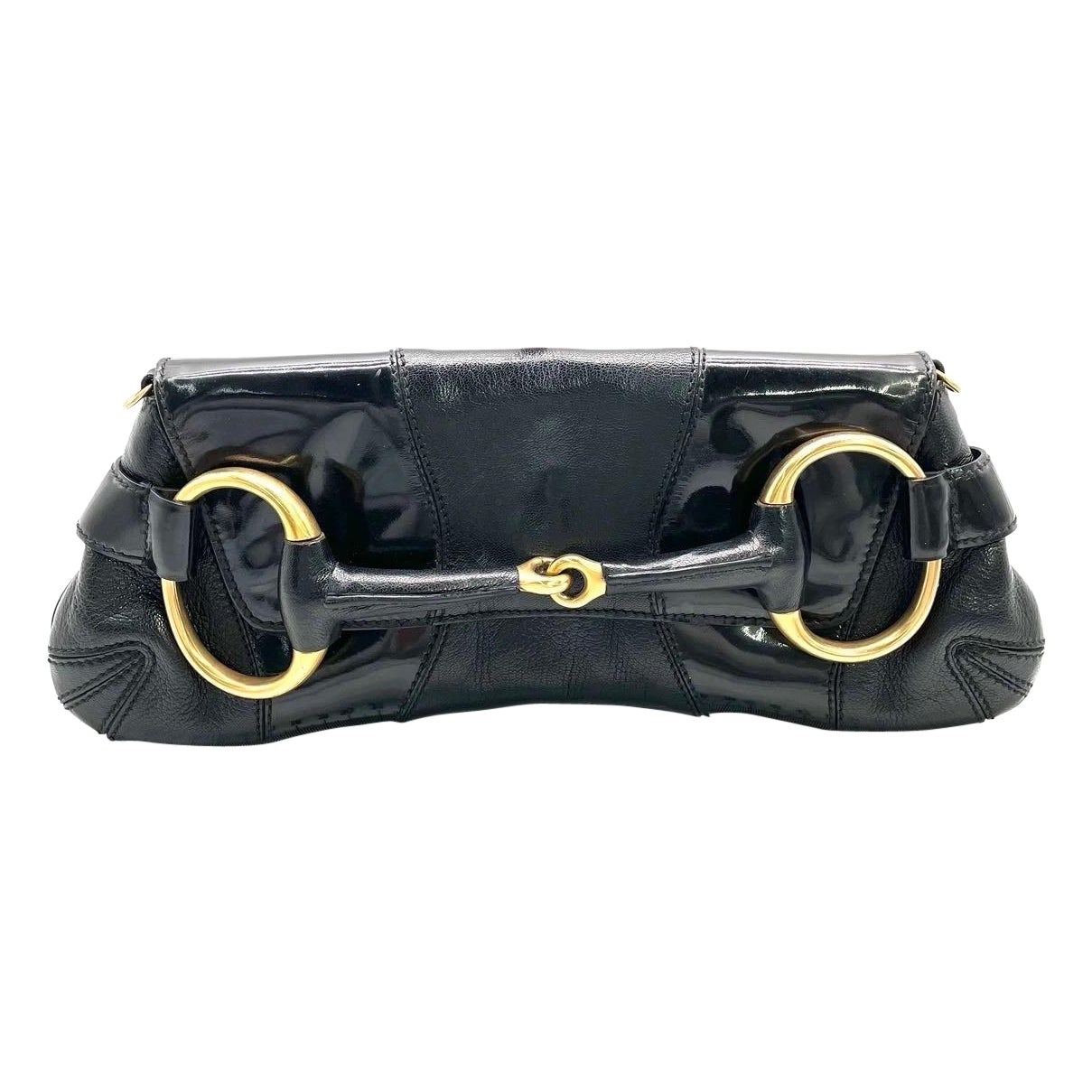 Gucci Borsa a tracolla grande con catena Horsebit 1955 in pelle nera e vernice