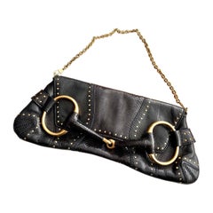 Gucci Horsebit 1955 Chain Large Black Snake-skin Leather Shoulder Bag