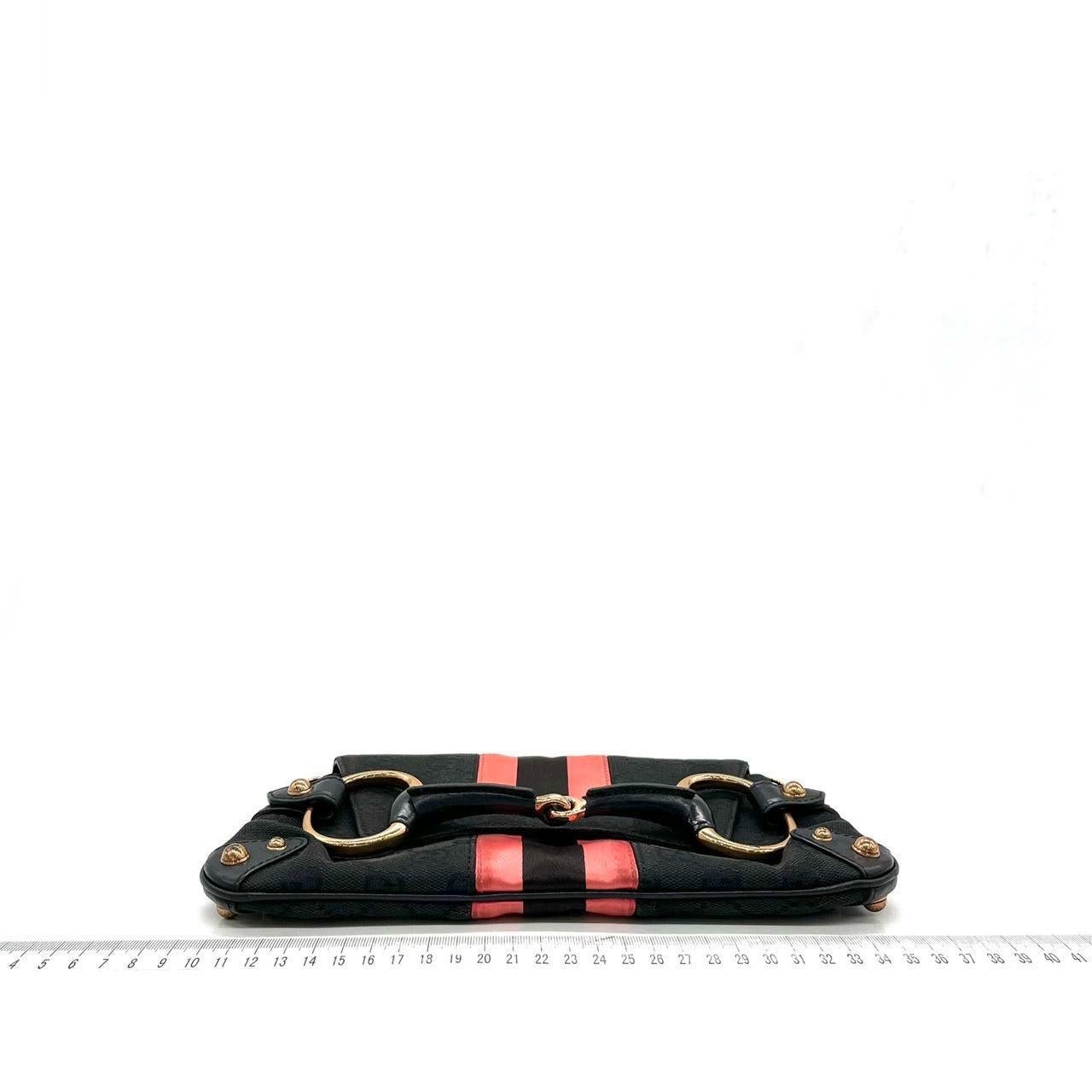 Gucci Horsebit 1955 Chain Shoulder bag Black monogram with Pink silk stripe 7