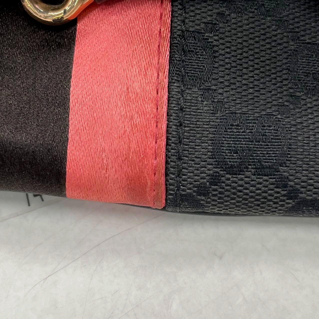 Gucci Horsebit 1955 Chain Shoulder bag Black monogram with Pink silk stripe 16