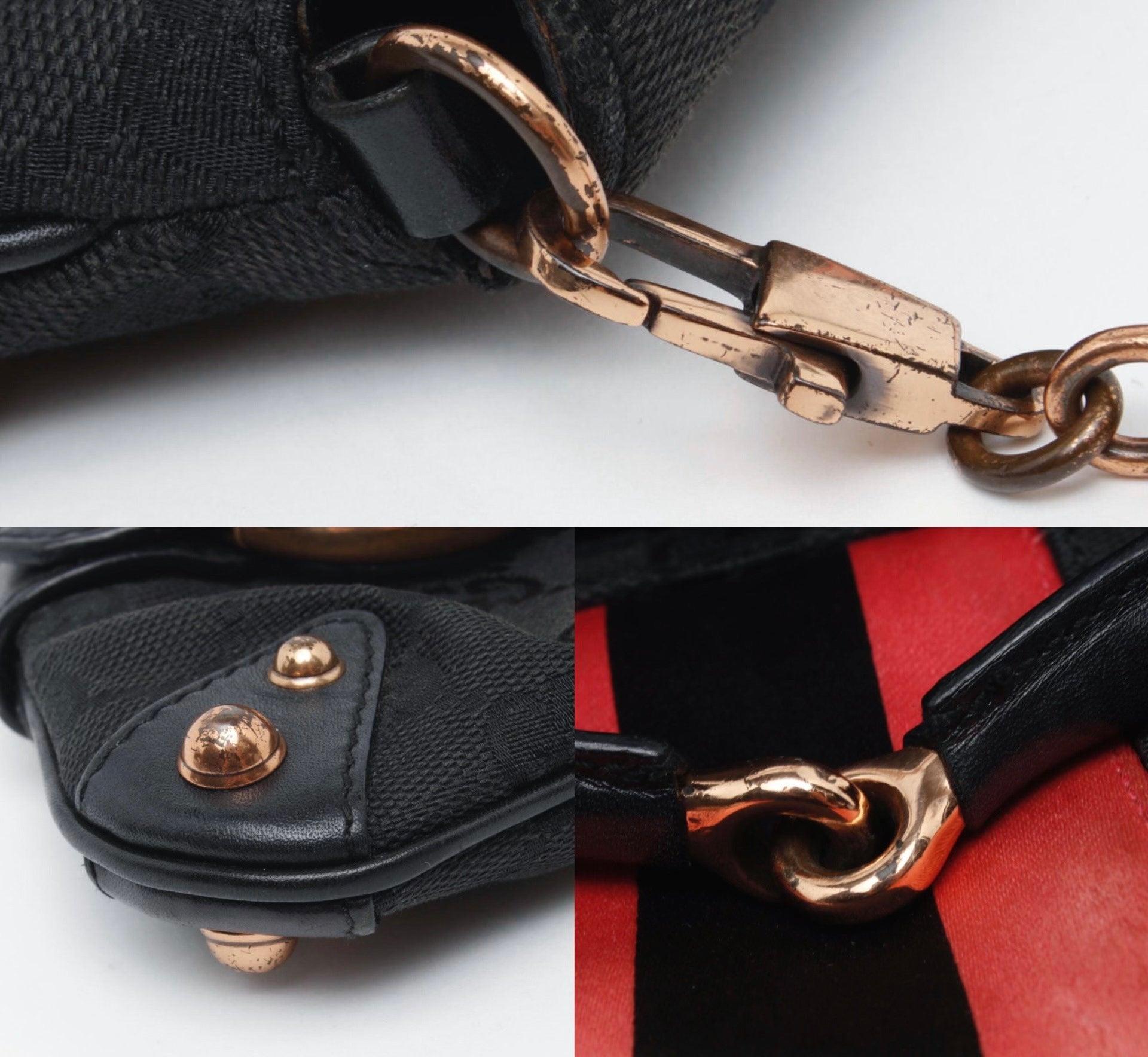 Gucci Horsebit 1955 Chain Shoulder bag Black monogram with Pink silk stripe 3