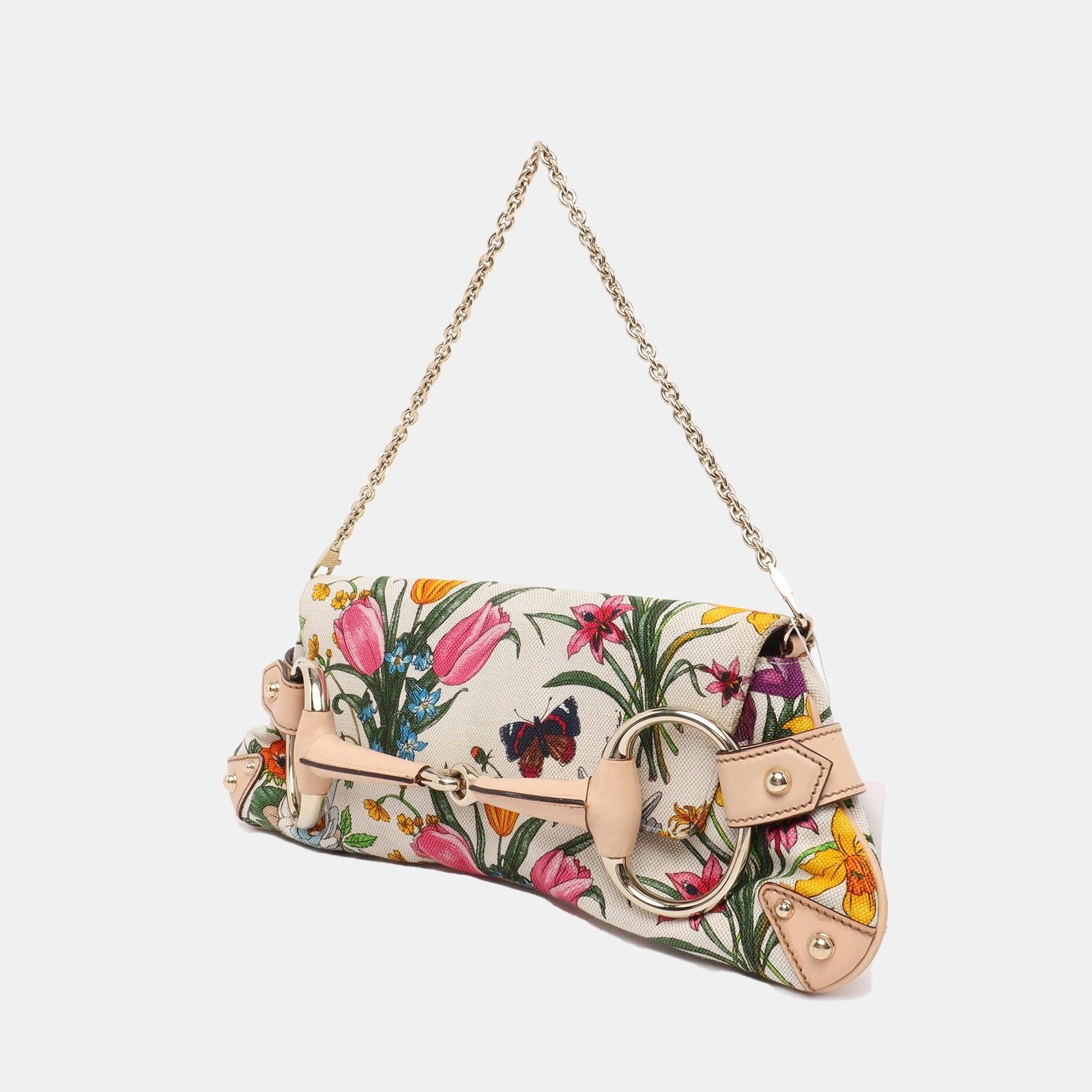 Gucci Horsebit 1955 Chain Shoulder bag in Limited edition floral print In Good Condition In AUBERVILLIERS, FR