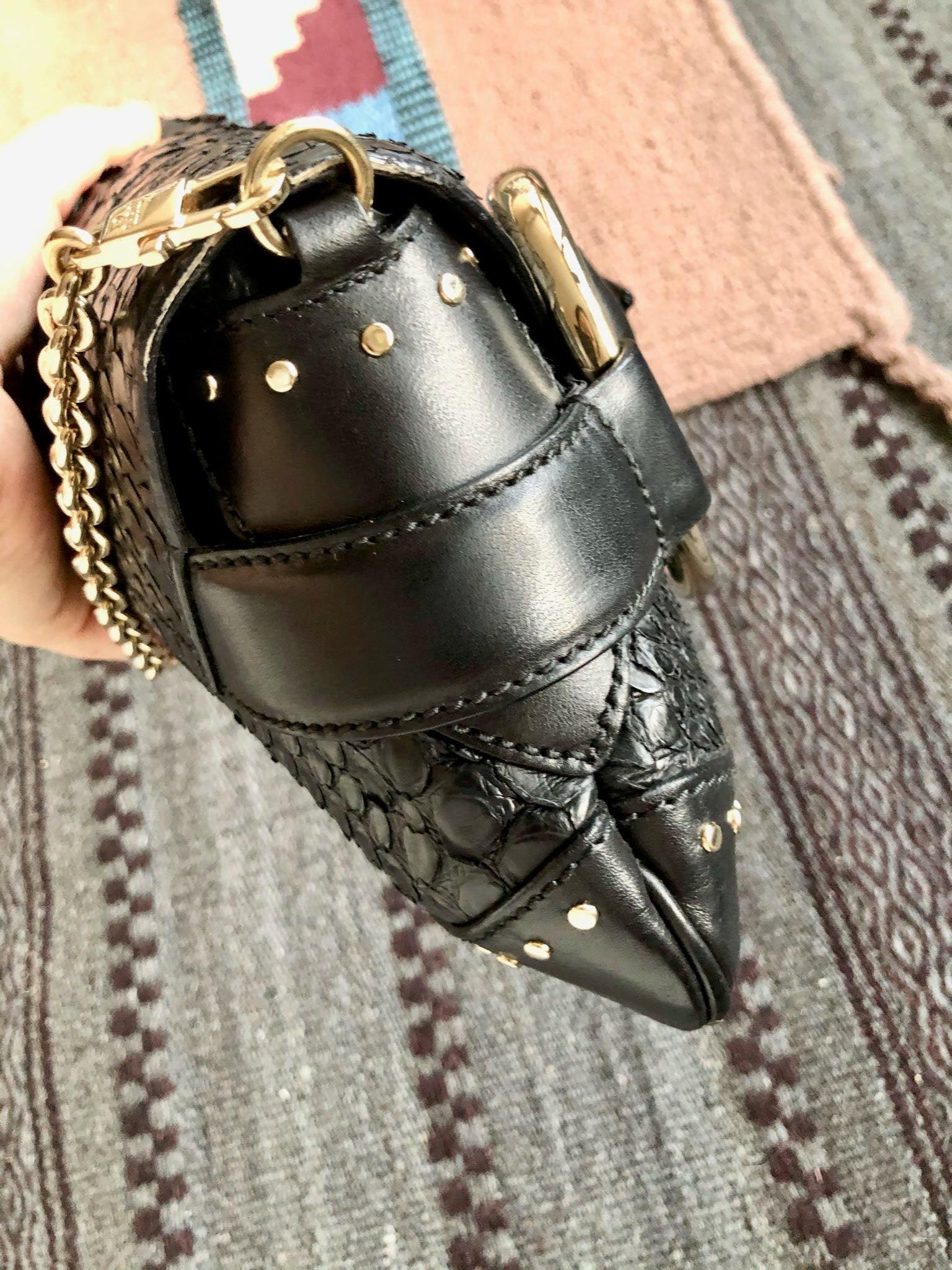 Women's Gucci Horsebit 1955 Chain Shoulder bag Large Black Crocodile Leather