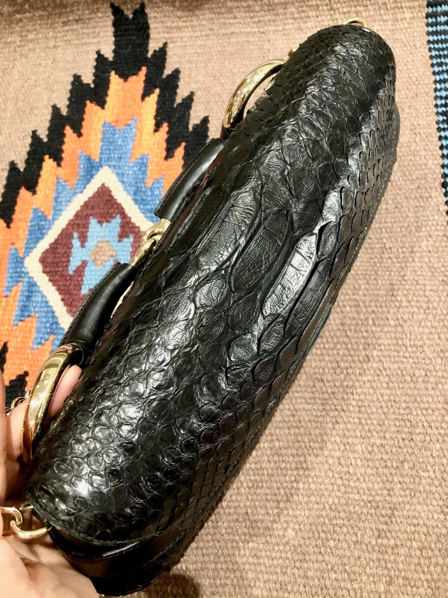 Gucci Horsebit 1955 Chain Shoulder bag Large Black Crocodile Leather 1