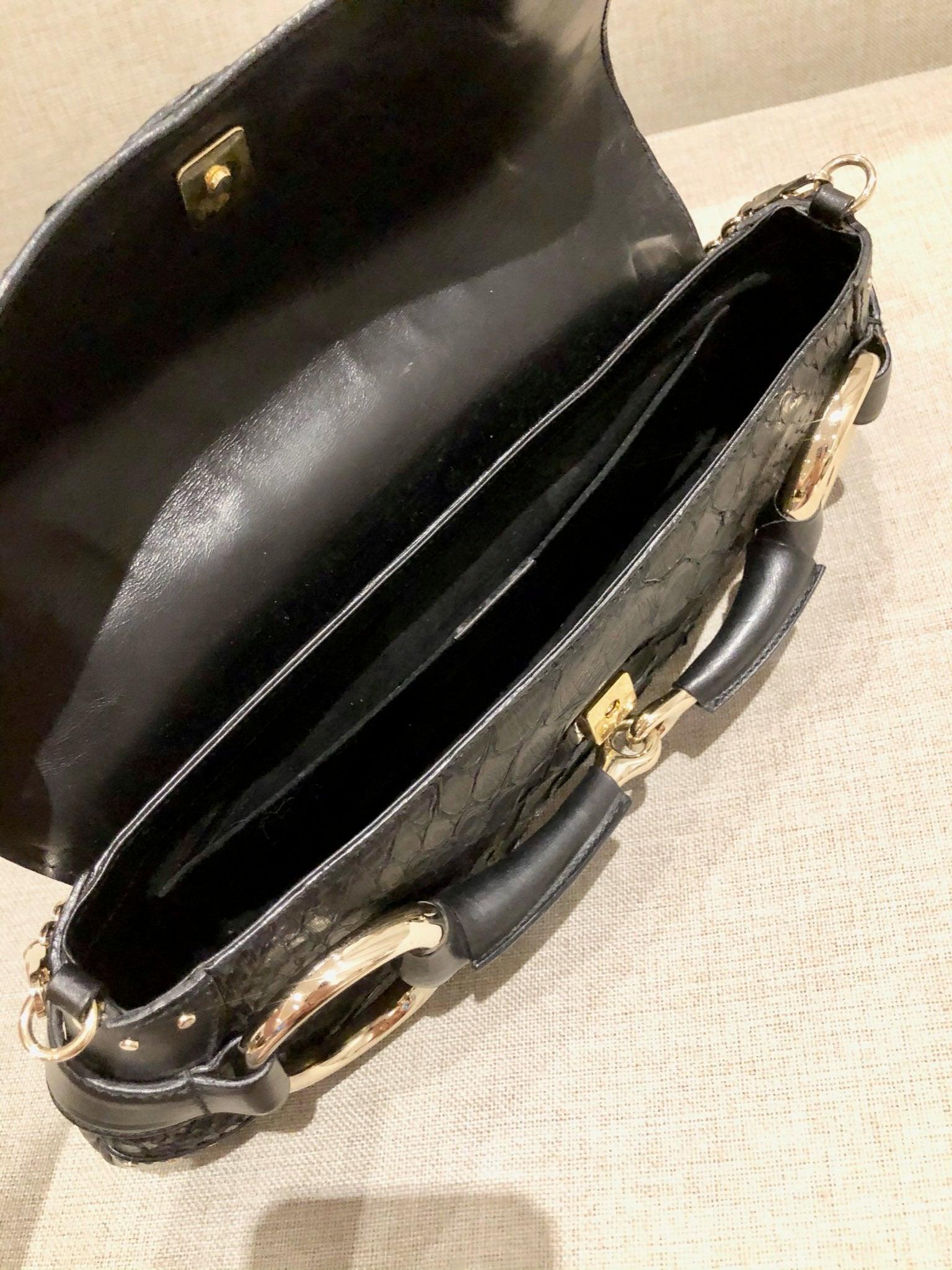Gucci Horsebit 1955 Chain Shoulder bag Large Black Crocodile Leather 3