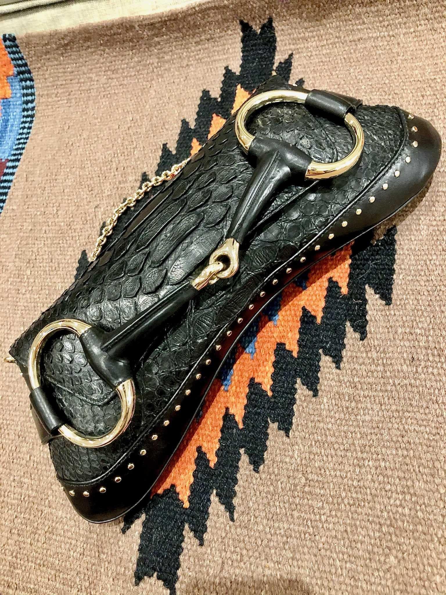 Gucci Horsebit 1955 Chain Shoulder bag Large Black Crocodile Leather 5