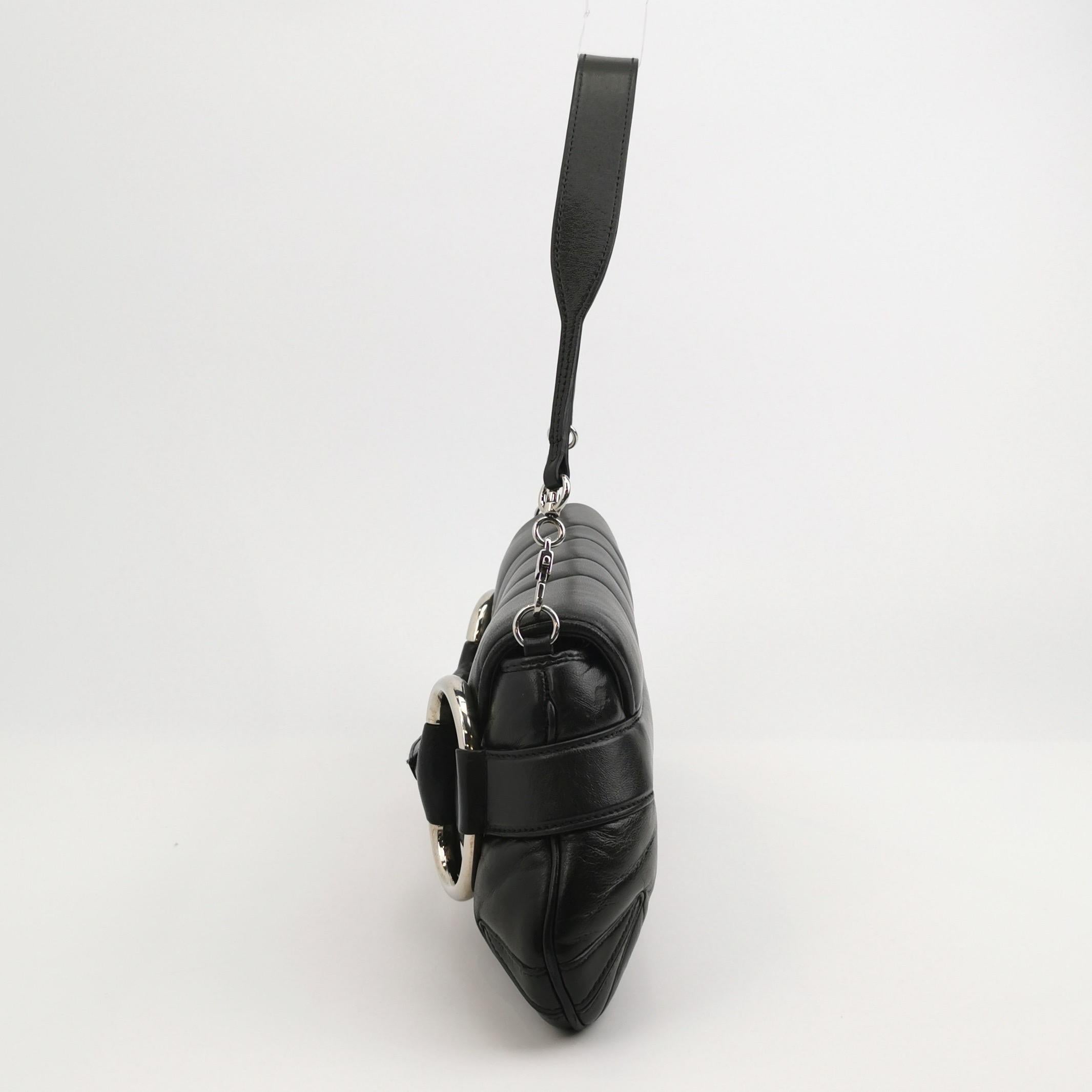 Donna Gucci Horsebit 1955 Borsa a tracolla a catena grande in pelle nera pad S23 in vendita