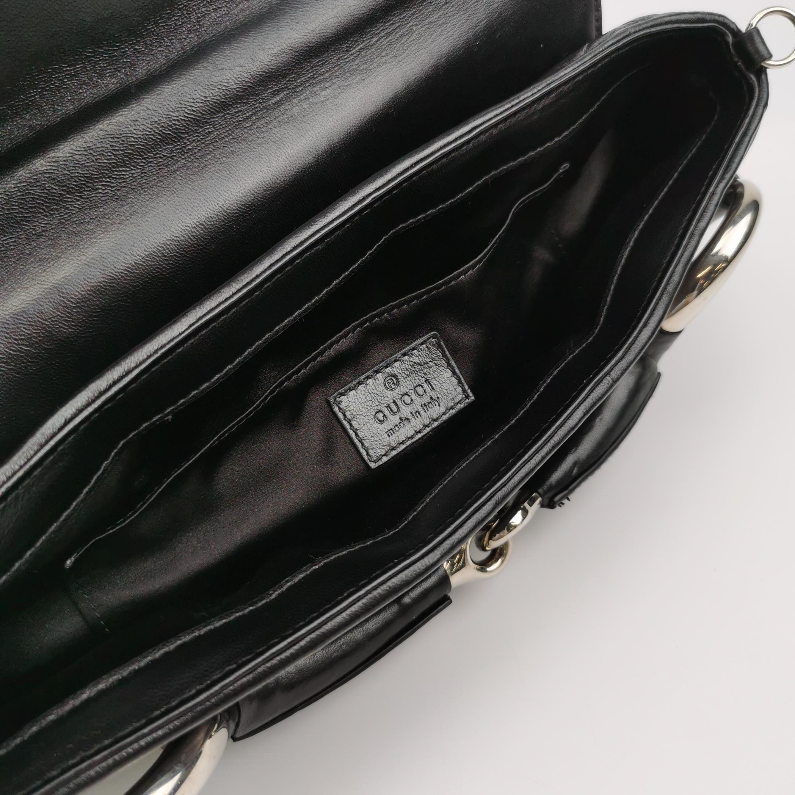 Gucci Horsebit 1955 Borsa a tracolla a catena grande in pelle nera pad S23 in vendita 3