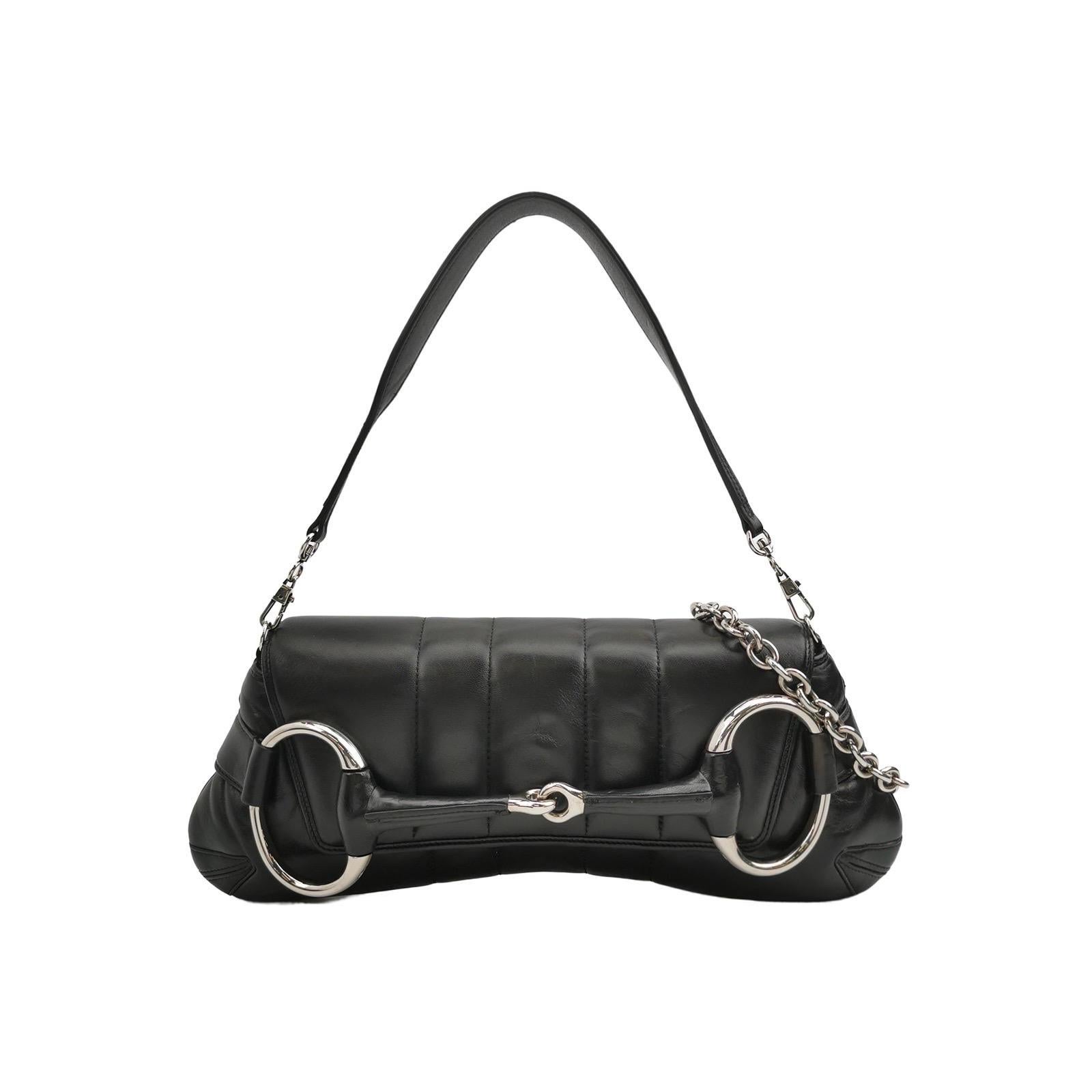 Gucci Horsebit 1955 Borsa a tracolla a catena grande in pelle nera pad S23