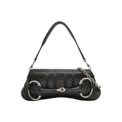 Gucci Horsebit 1955 Borsa a tracolla a catena grande in pelle nera pad S23