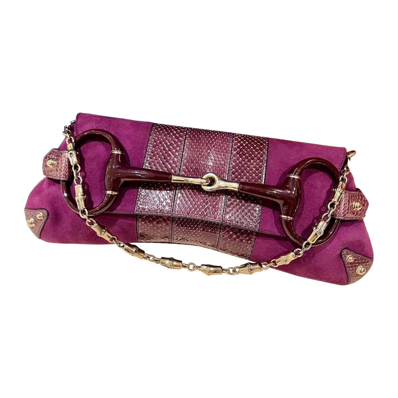 Gucci Horsebit 1955 Chain Vintage Large Purple Suede Shoulder Bag