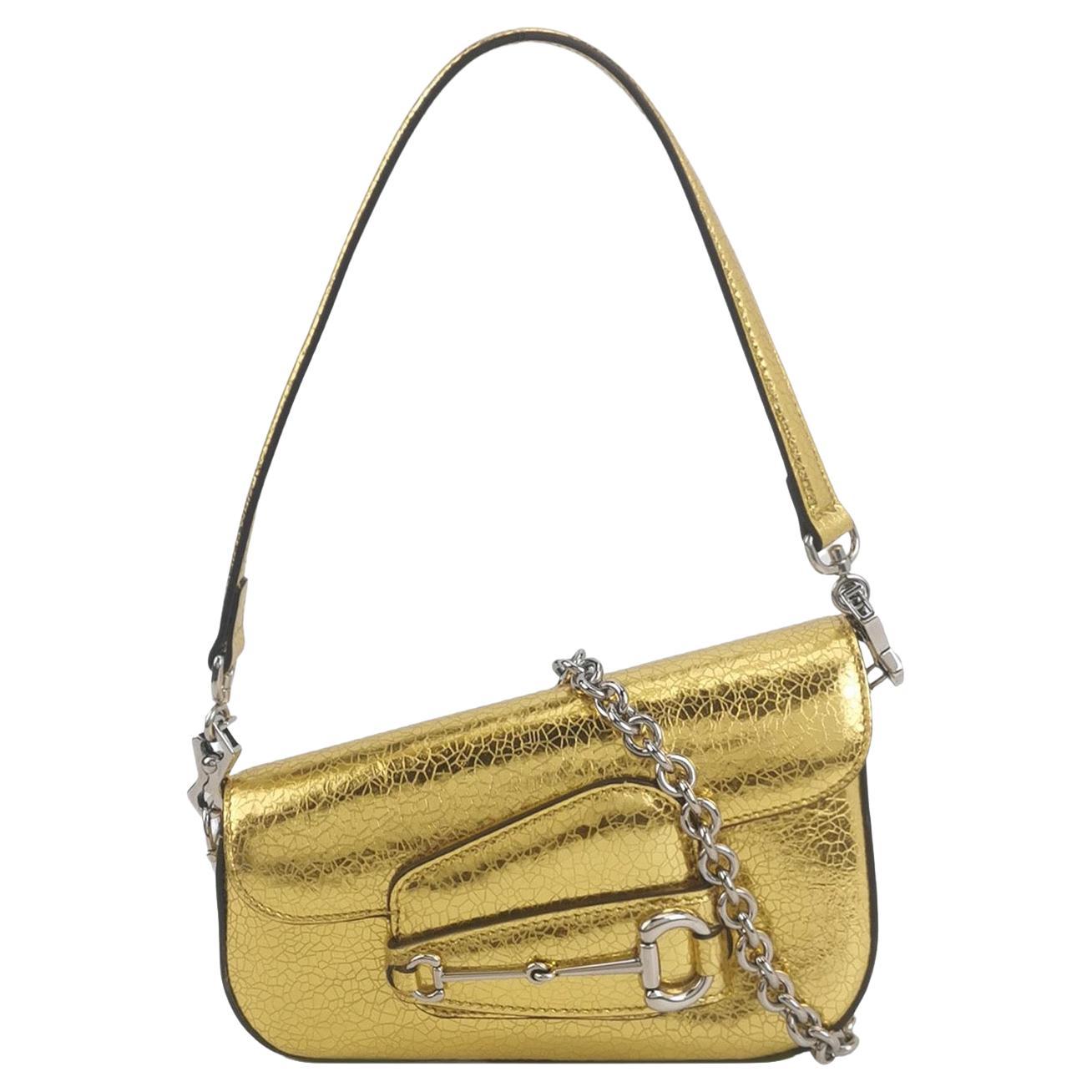 Sac à bandoulière en cuir craquelé Gucci 1955 Gold Metallic