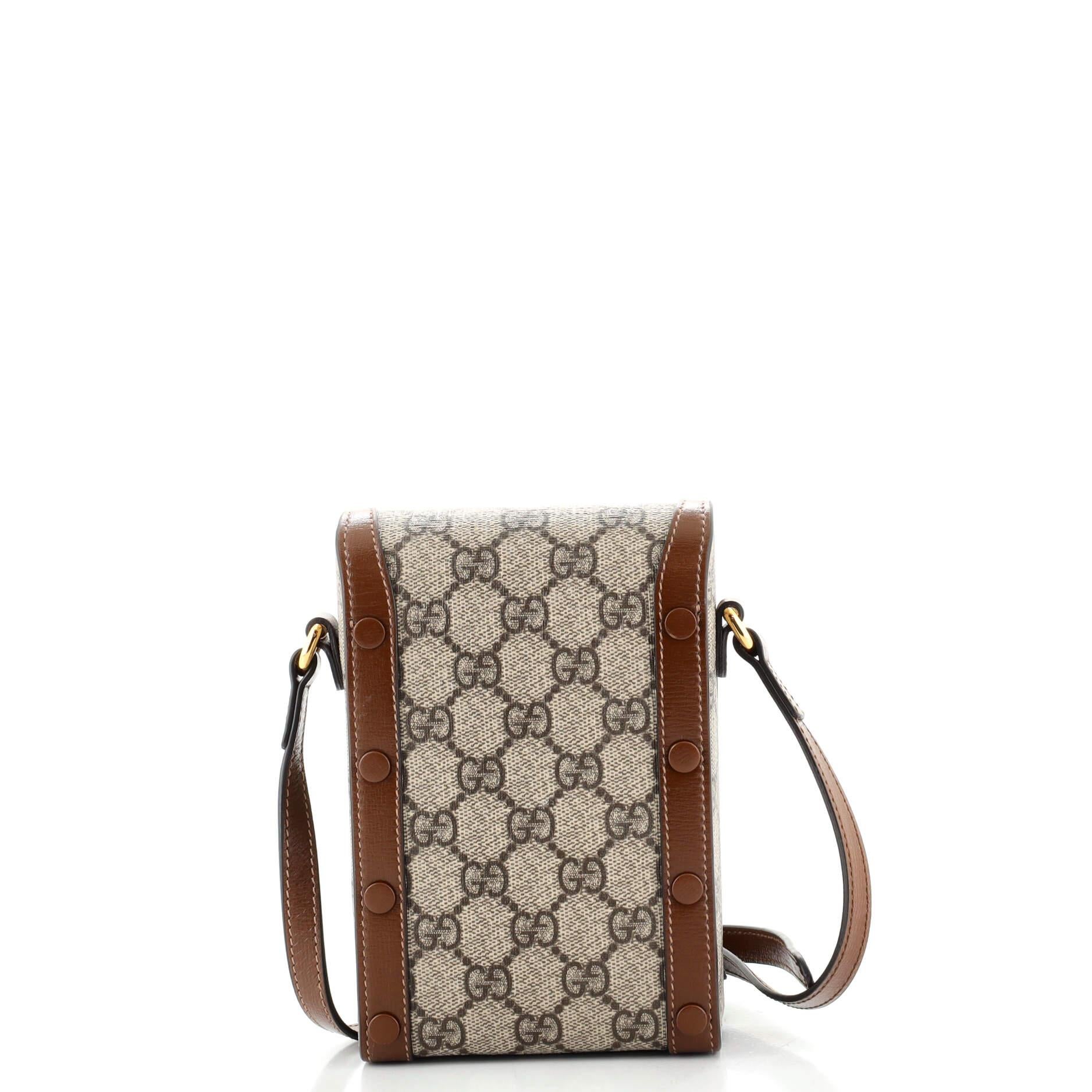 Brown Gucci Horsebit 1955 Crossbody Bag GG Coated Canvas Mini