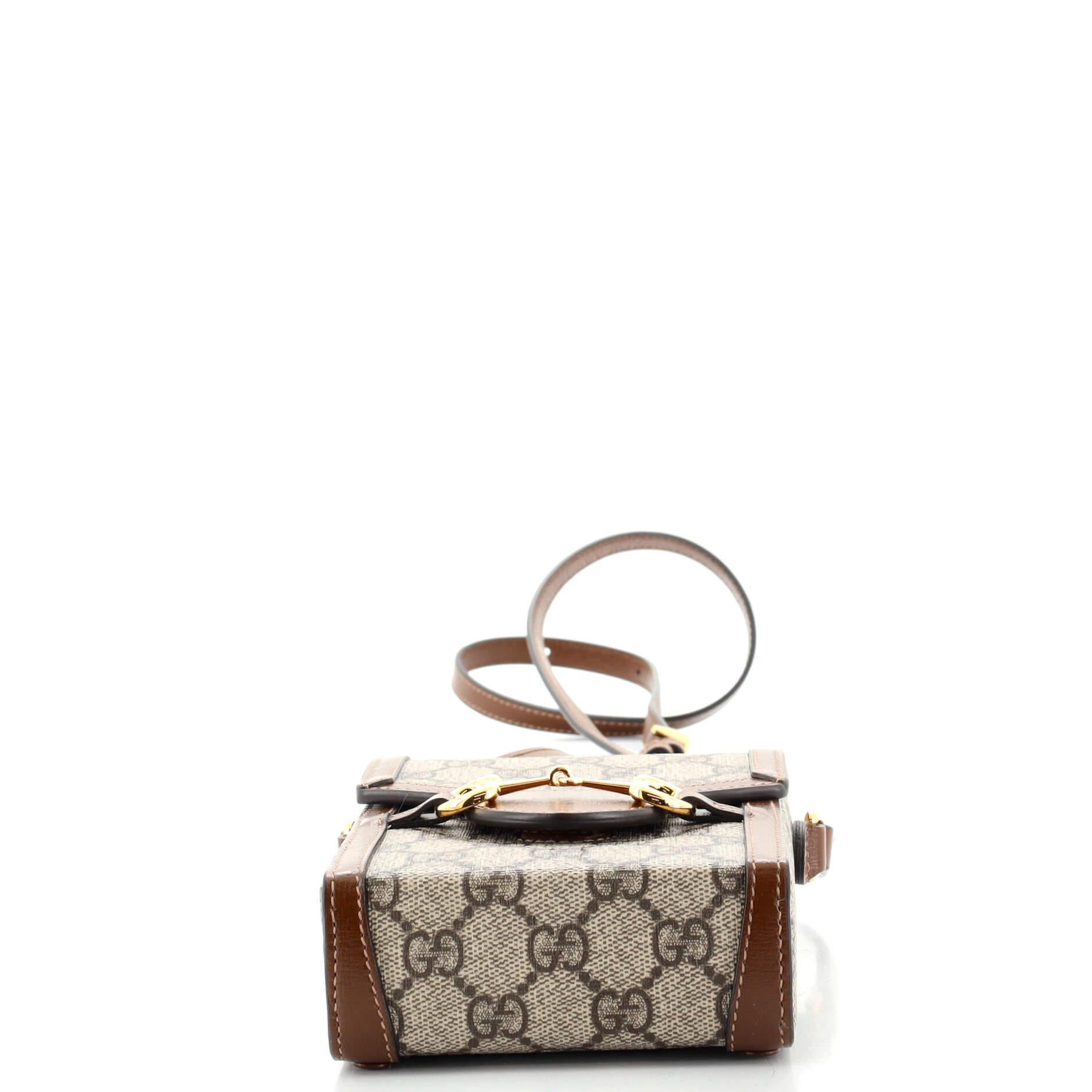 Brown Gucci Horsebit 1955 Crossbody Bag GG Coated Canvas Mini