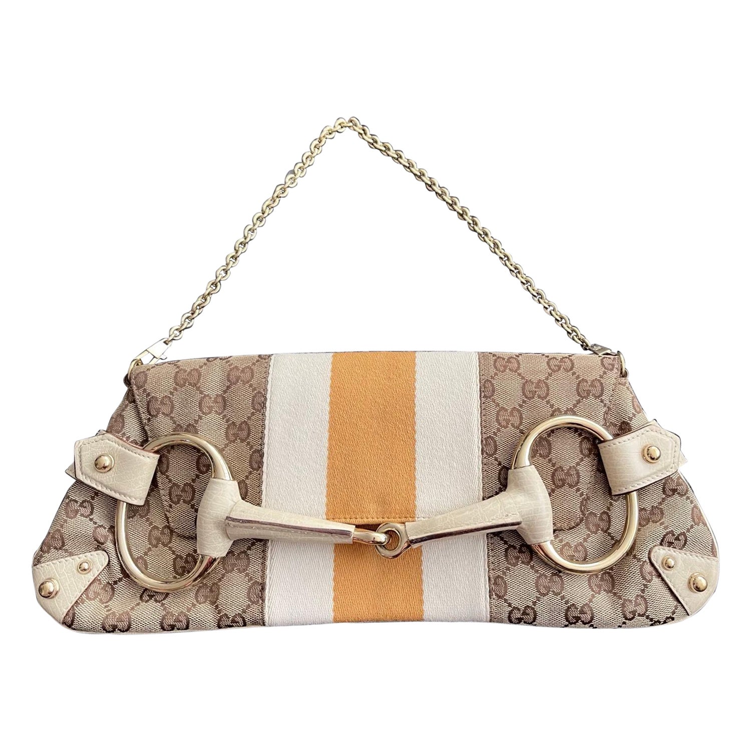 Gucci Horsebit 1955 Large Chain Bag Gucci Monogram Yellow White Web For Sale