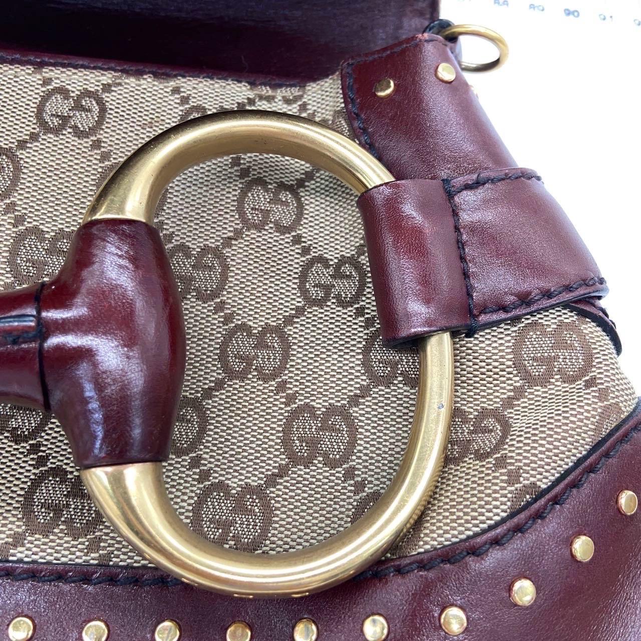 Gucci Horsebit 1955 Borsa a tracolla grande in pelle beige Monogram bordeaux in vendita 8