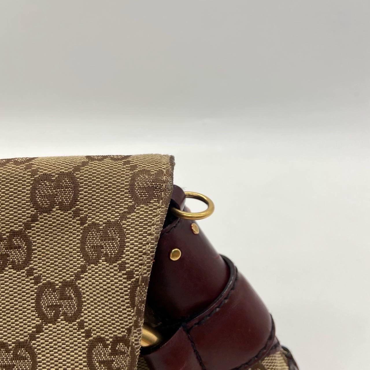Gucci Horsebit 1955 Borsa a tracolla grande in pelle beige Monogram bordeaux in vendita 11
