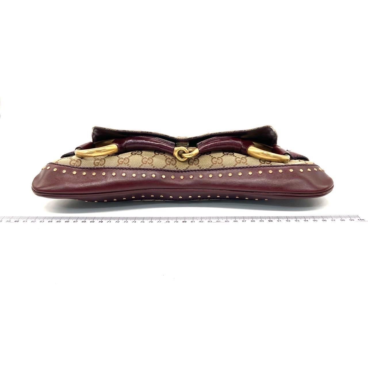 Gucci Horsebit 1955 Borsa a tracolla grande in pelle beige Monogram bordeaux in vendita 12