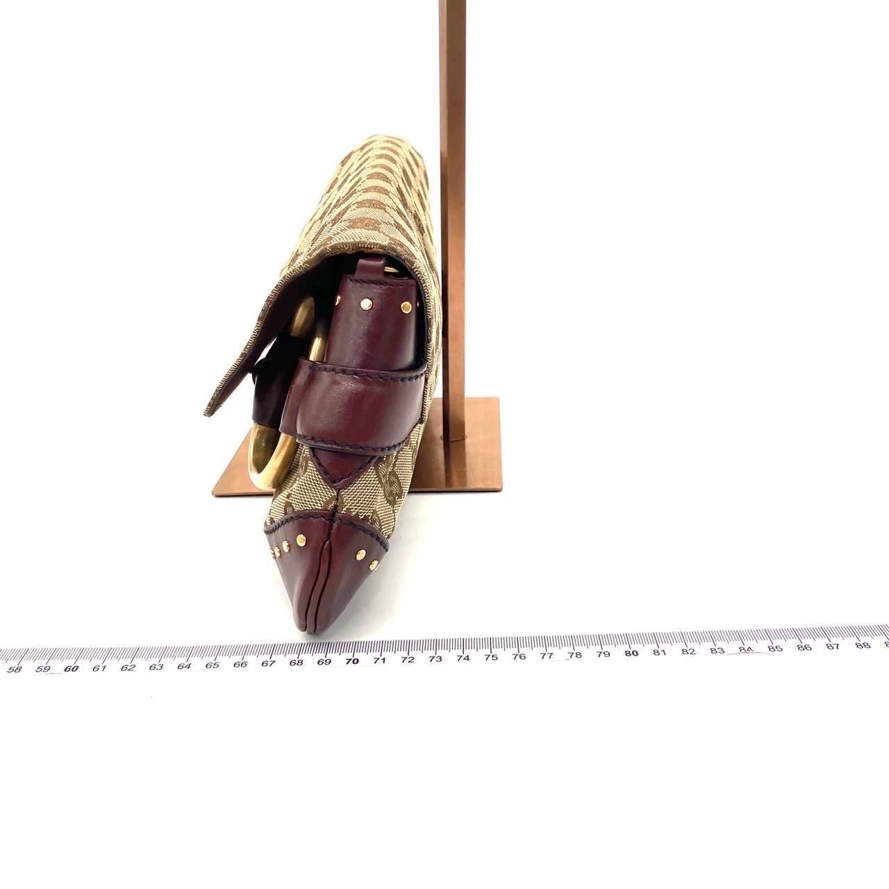 De las mujeres Gucci Horsebit 1955 Gran tela Beige Monograma Borgoña Bolsa de hombro de cuero en venta