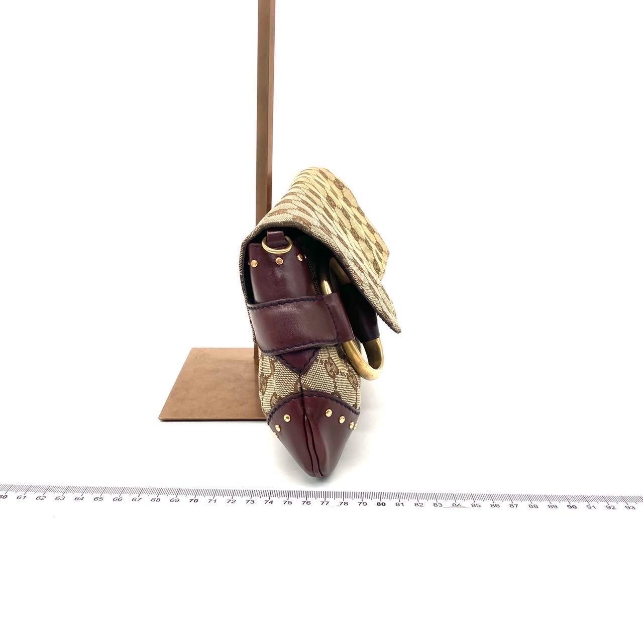 Donna Gucci Horsebit 1955 Borsa a tracolla grande in pelle beige Monogram bordeaux in vendita