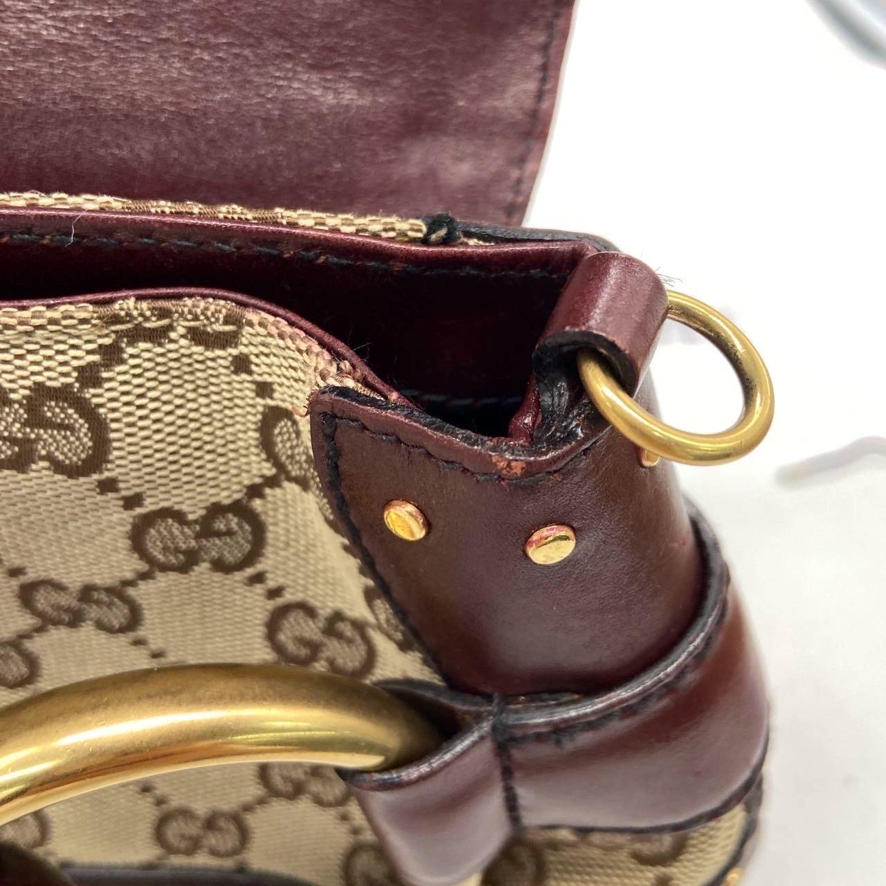 Gucci Horsebit 1955 Borsa a tracolla grande in pelle beige Monogram bordeaux in vendita 4