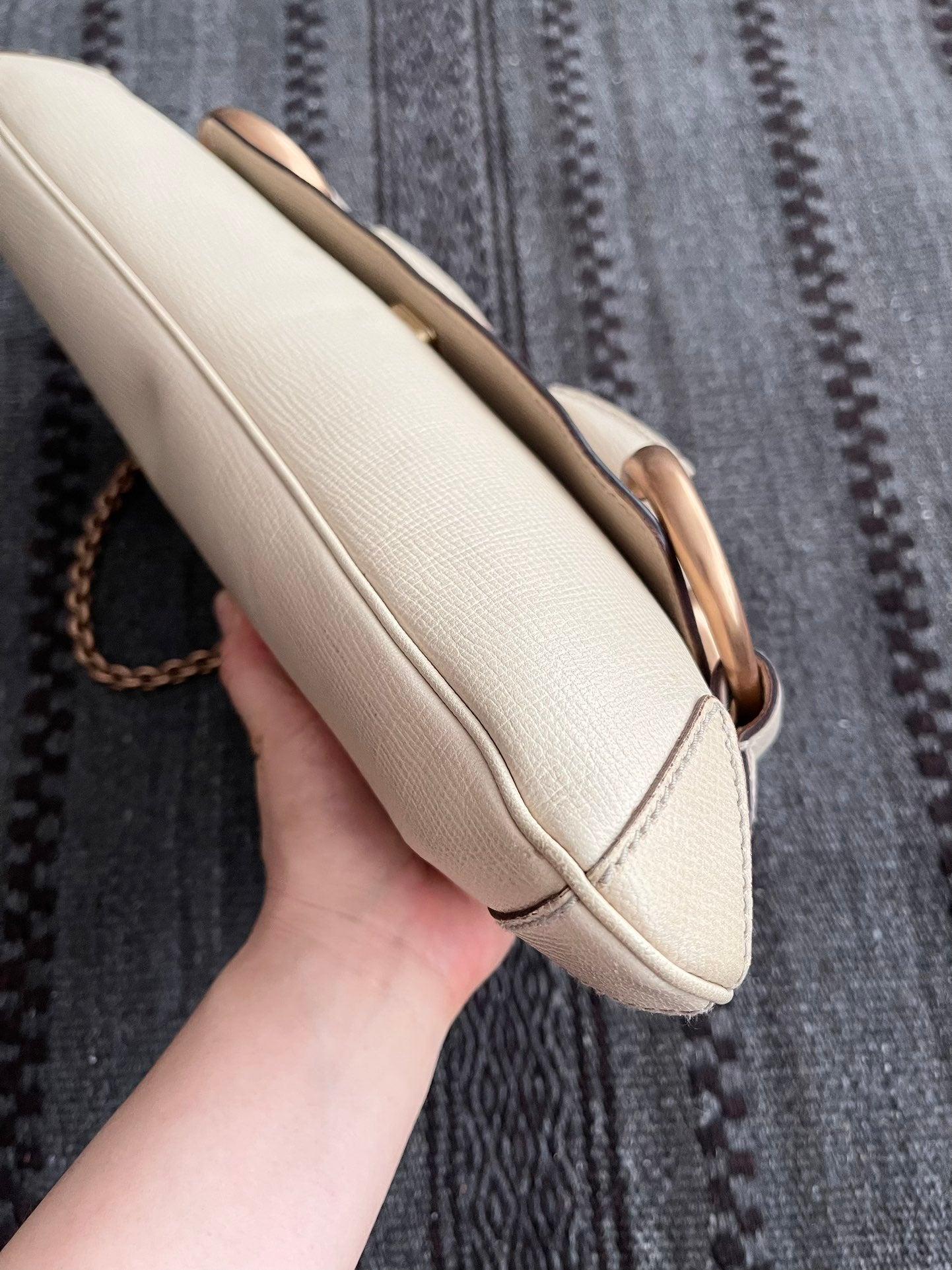 Blanc Gucci Horsebit 1955 grand sac à bandoulière en cuir blanc