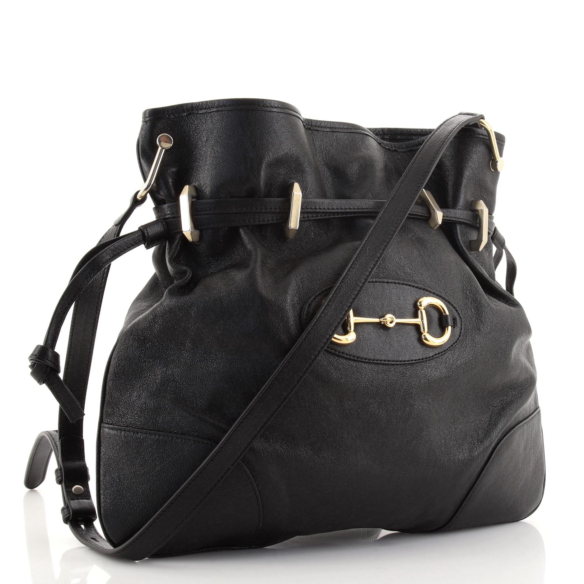 Black Gucci Horsebit 1955 Messenger Bag Leather Large