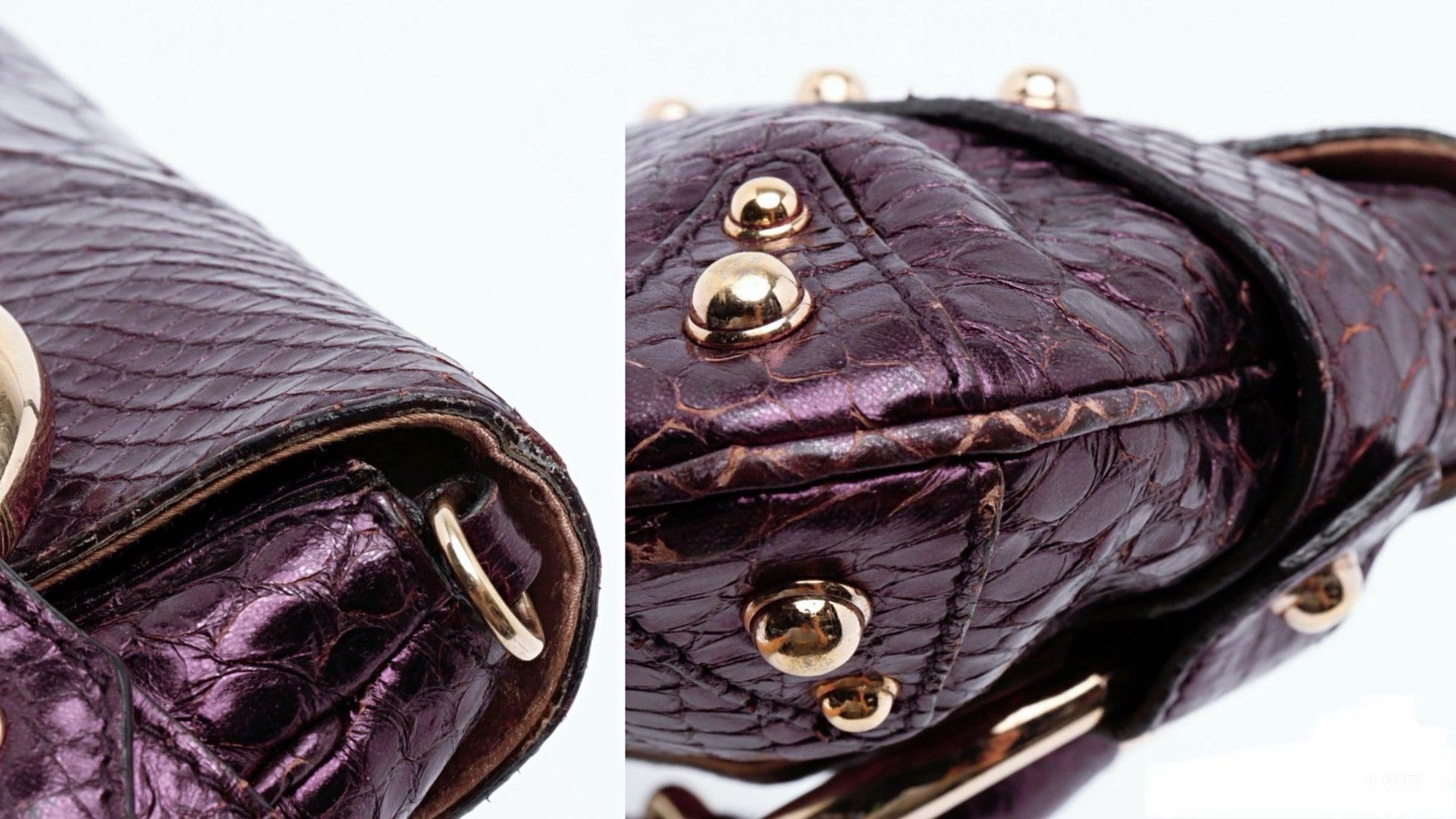 Gucci Horsebit 1955 Bolso de hombro grande de piel de lagarto púrpura metalizada 6