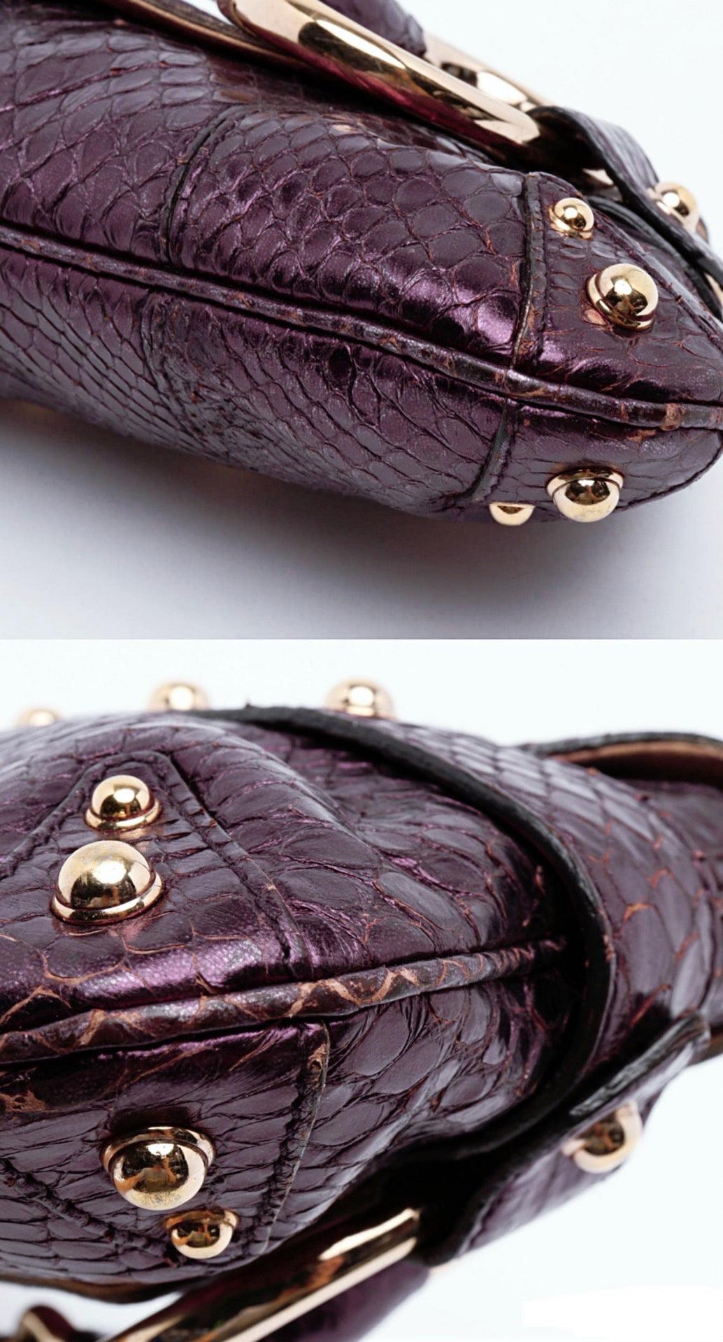 Gucci Horsebit 1955 Bolso de hombro grande de piel de lagarto púrpura metalizada 7