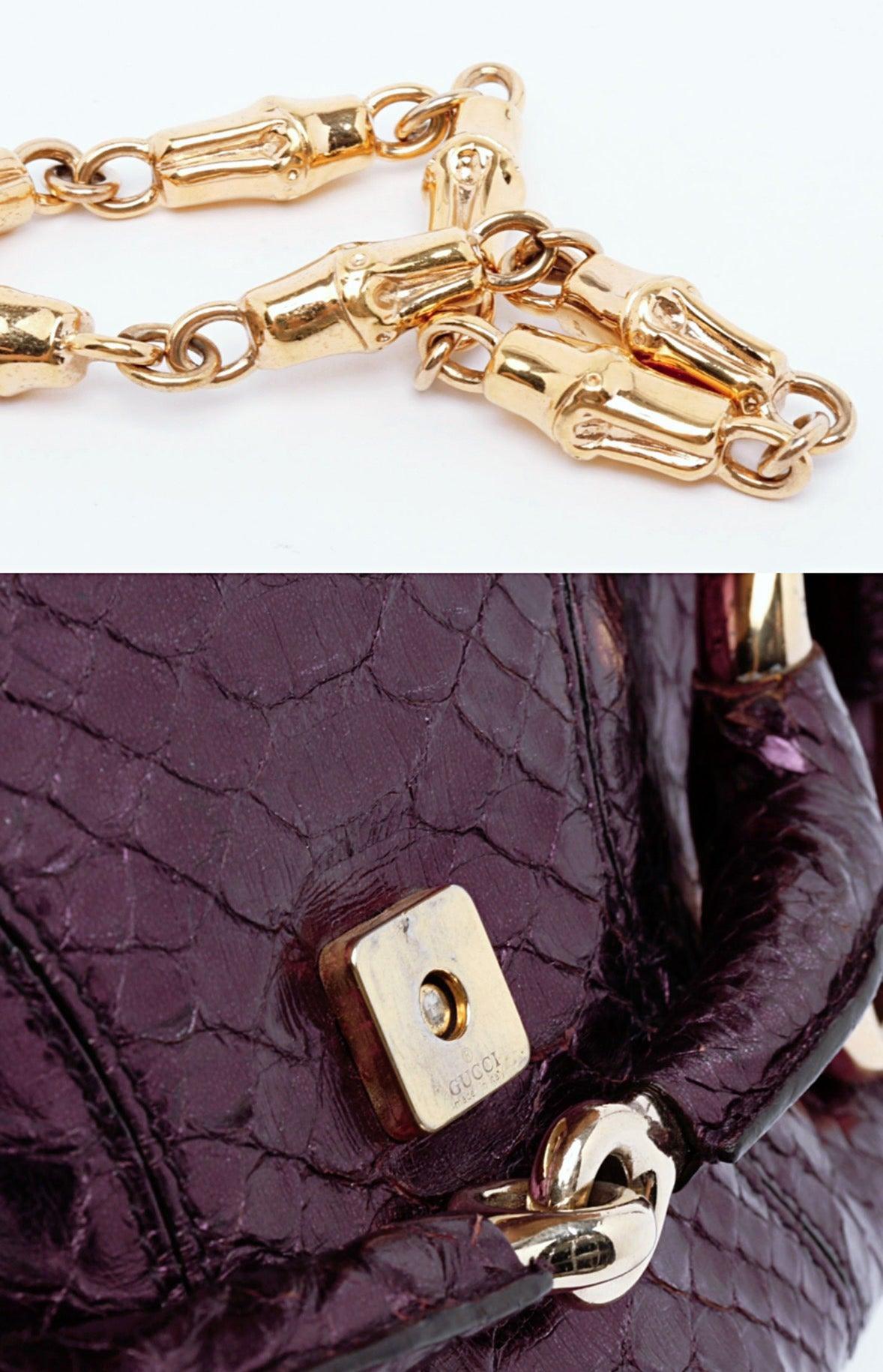 Gucci Horsebit 1955 Bolso de hombro grande de piel de lagarto púrpura metalizada 8