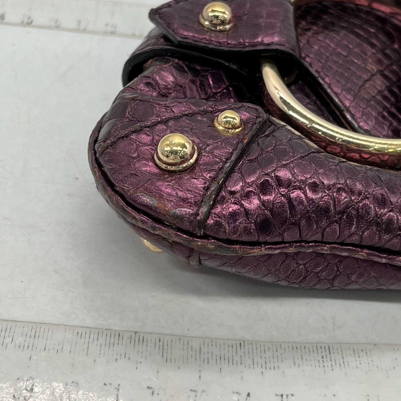 Gucci Horsebit 1955 Bolso de hombro grande de piel de lagarto púrpura metalizada 13