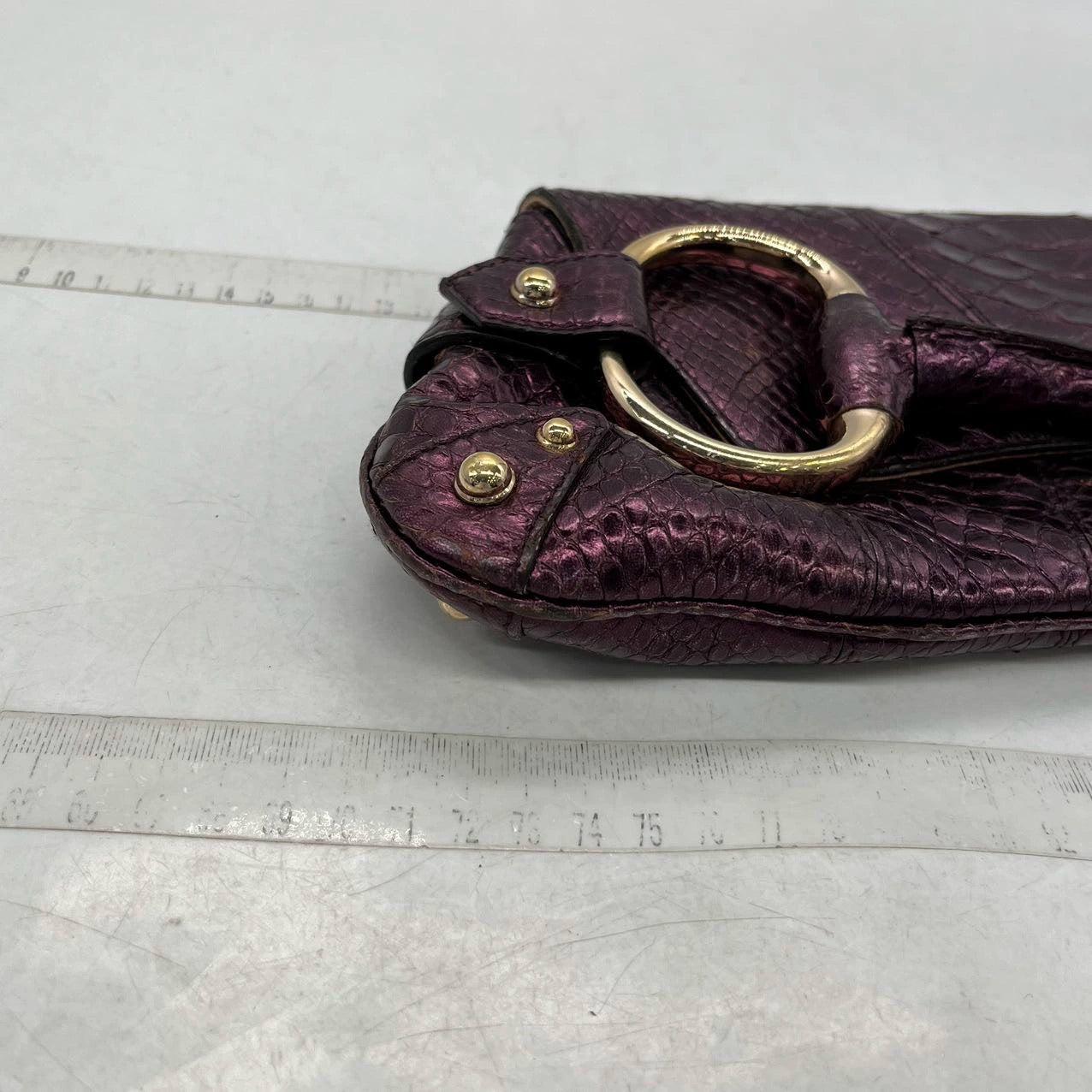 Gucci Horsebit 1955 Bolso de hombro grande de piel de lagarto púrpura metalizada 14
