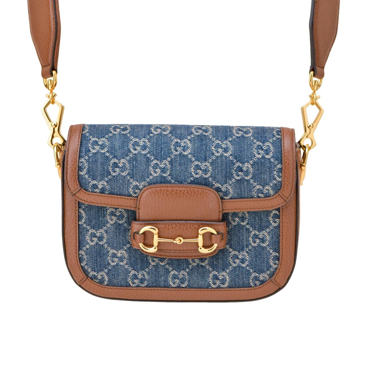 Petit sac à main Gucci Horsebit 1955 Monogram Denim Crossbody