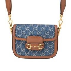 Gucci Horsebit 1955 Monogram Denim Crossbody Borsa piccola
